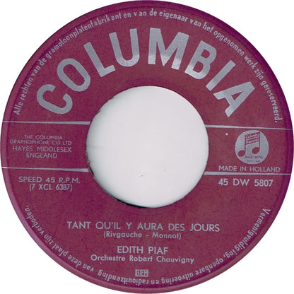 Edith Piaf - Marie La Française Vinyl Singles Vinyl Very Good (VG) <br> Hoes Good Plus (G+)