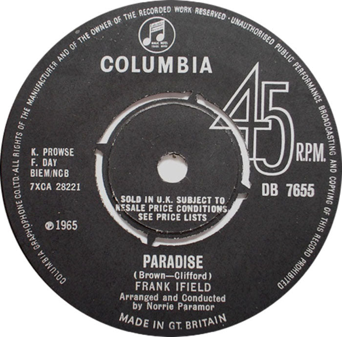 Frank Ifield - Paradise Vinyl Singles Vinyl Zeer Goed / Hoesje Generic "VINYLSINGLES.NL"