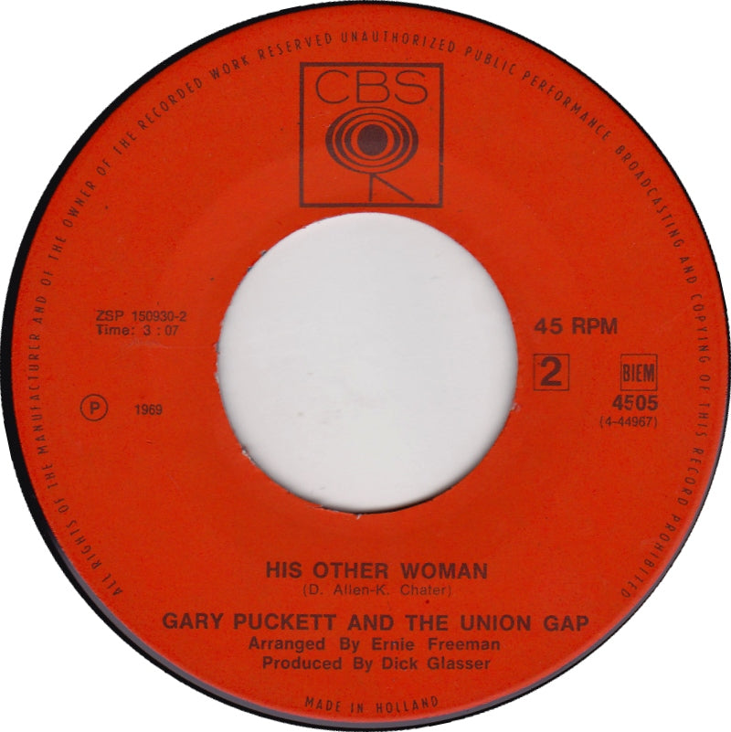 Gary Puckett & The Union Gap - This Girl Is A Woman Now Vinyl Singles Vinyl Zeer Goed / Hoesje Generic "VINYLSINGLES.NL"