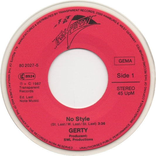 Gerty - No style Vinyl Singles Vinyl Zeer Goed / Hoesje Generic "VINYLSINGLES.NL"