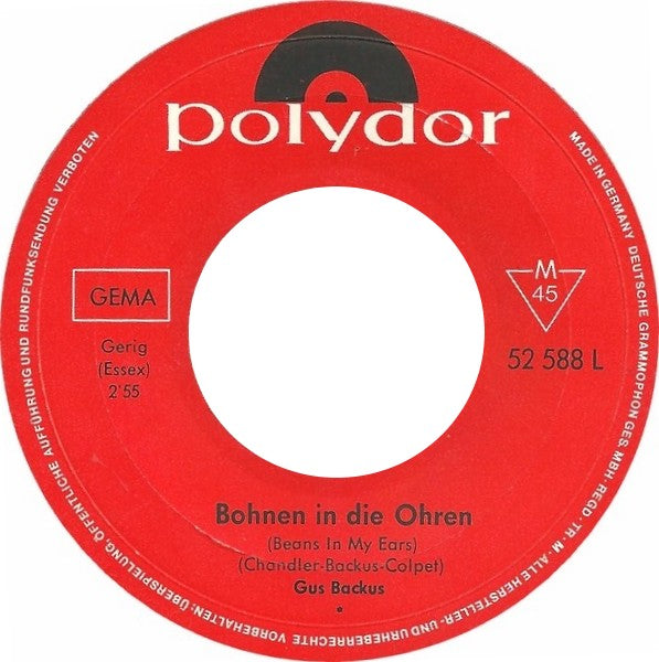 Gus Backus - Bohnen In Die Ohren Vinyl Singles Vinyl: Zeer Goed <br> Hoes: Generic
