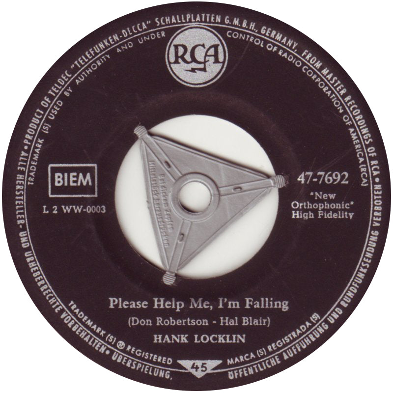 Hank Locklin - Please Help Me, I'm Falling Vinyl Singles Vinyl Very Good (VG) <br> Hoes Generic