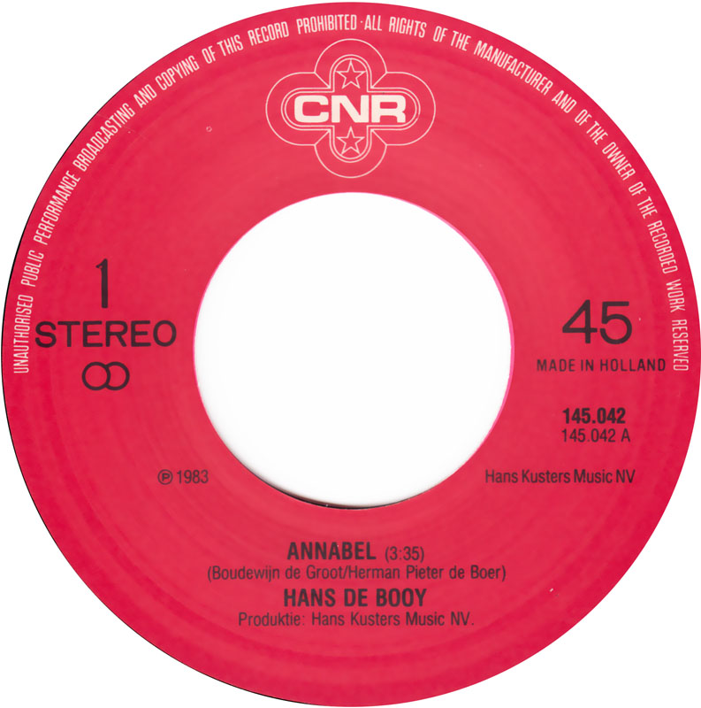 Hans De Booy - Annabel Vinyl Zeer Goed / Hoesje Generic "VINYLSINGLES.NL"