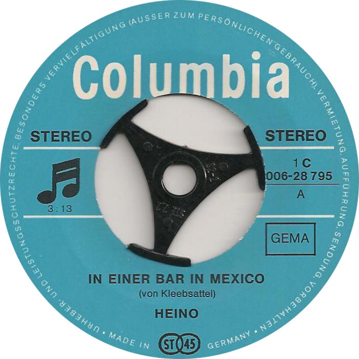 Heino - In Einer Bar In Mexico Vinyl Singles Vinyl Zeer Goed / Hoesje Generic "VINYLSINGLES.NL"