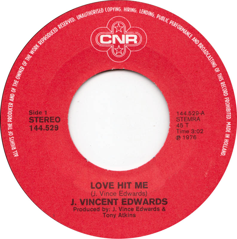 J. Vincent Edwards - Love Hit Me Vinyl Zeer Goed / Hoesje Generic "VINYLSINGLES.NL"