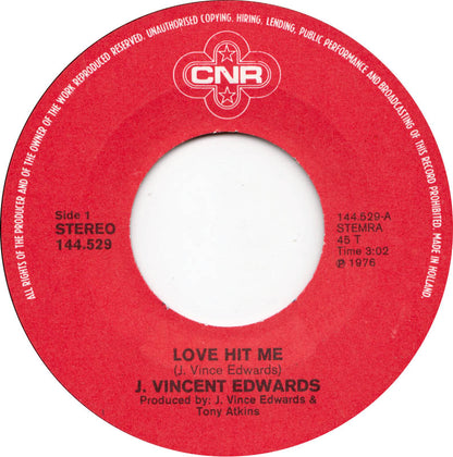 J. Vincent Edwards - Love Hit Me Vinyl Zeer Goed / Hoesje Generic "VINYLSINGLES.NL"