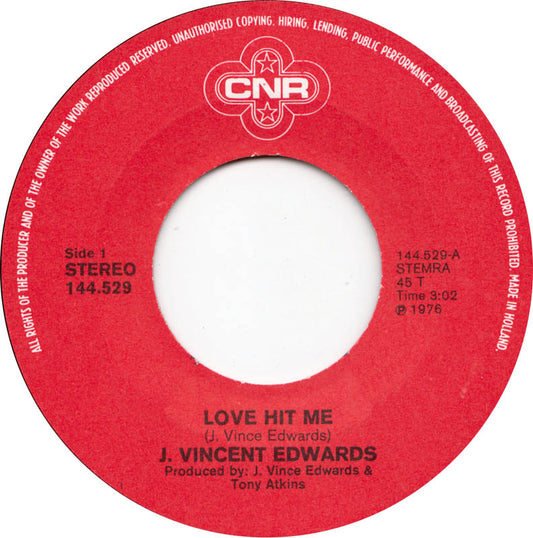 J. Vincent Edwards - Love Hit Me Vinyl Zeer Goed / Hoesje Generic "VINYLSINGLES.NL"