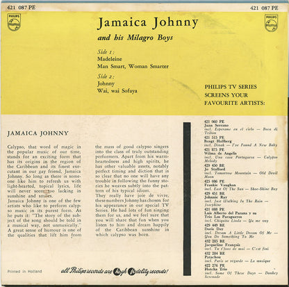 Jamaica Johnny And His Milagro Boys - Madeleine Vinyl Singles EP Vinyl Very Good (VG) <br> Hoes Good Plus (G+)
