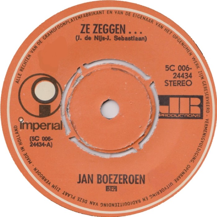 Jan Boezeroen - Ze Zeggen... Vinyl Zeer Goed / Hoesje Generic "VINYLSINGLES.NL"