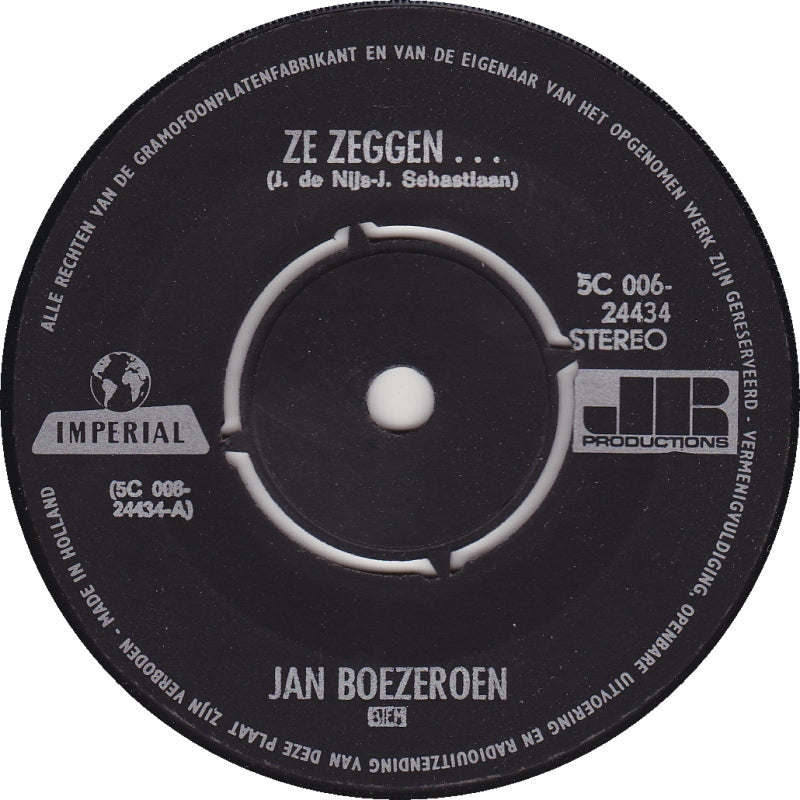 Jan Boezeroen - Ze Zeggen... Vinyl Singles Vinyl (VG) <br> Hoes Generic