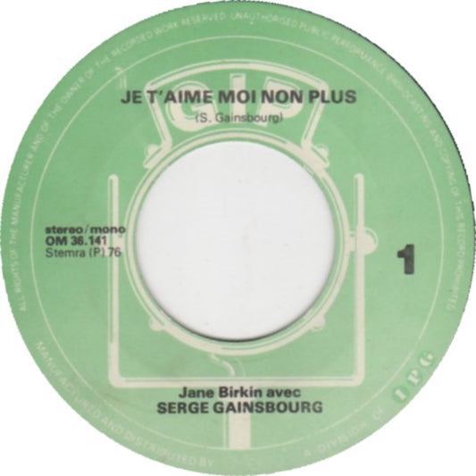 Jane Birkin - Je T'aime Moi Non Plus Vinyl Singles Vinyl (VG) <br> Hoes Generic