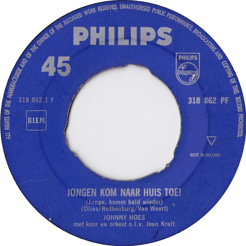 Johnny Hoes - Jongen Kom Naar Huis Toe ! Vinyl Singles Vinyl Very Good (VG) <br> Hoes Generic