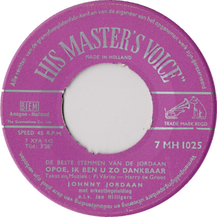 Johnny Jordaan - Opoe, Ik Ben U Zo Dankbaar Vinyl Singles Vinyl Zeer Goed / Hoesje Generic "VINYLSINGLES.NL"