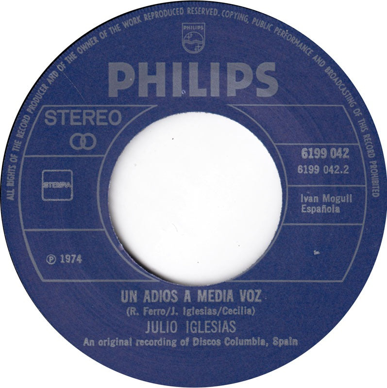 Julio Iglesias - A Flor De Piel Vinyl Singles Vinyl Very Good (VG) <br> Hoes Generic