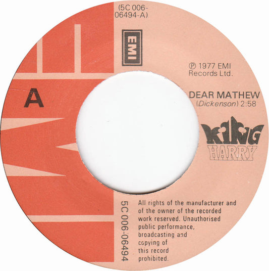King Harry - Dear Mathew Vinyl Singles Media VG+ / Sleeve Generic