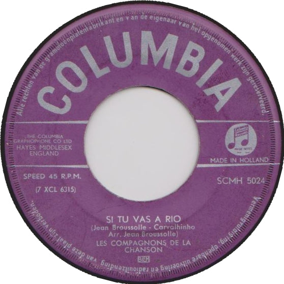 Les Compagnons De La Chanson - Sarah Sarah Vinyl Singles Vinyl Zeer Goed / Hoesje Generic "VINYLSINGLES.NL"