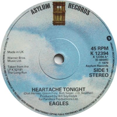 Eagles - Heartache Tonight Vinyl Singles Vinyl (VG) <br> Hoes (G+)