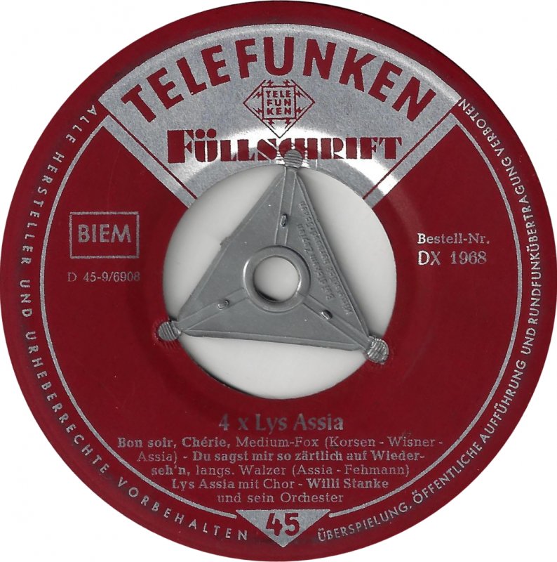 Lys Assia - * X Lys Assia Vinyl Singles Vinyl Very Good (VG) <br> Hoes Generic