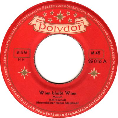 Blasorchester Hanns Steinkopf - Wien Bleibt Wien Vinyl Singles Vinyl Zeer Goed / Hoesje Generic "VINYLSINGLES.NL"