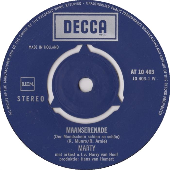 Marty - Maanserenade Vinyl Zeer Goed / Hoesje Generic "VINYLSINGLES.NL"