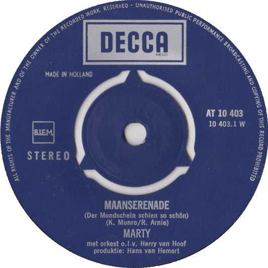 Marty - Maanserenade Vinyl Zeer Goed / Hoesje Generic "VINYLSINGLES.NL"