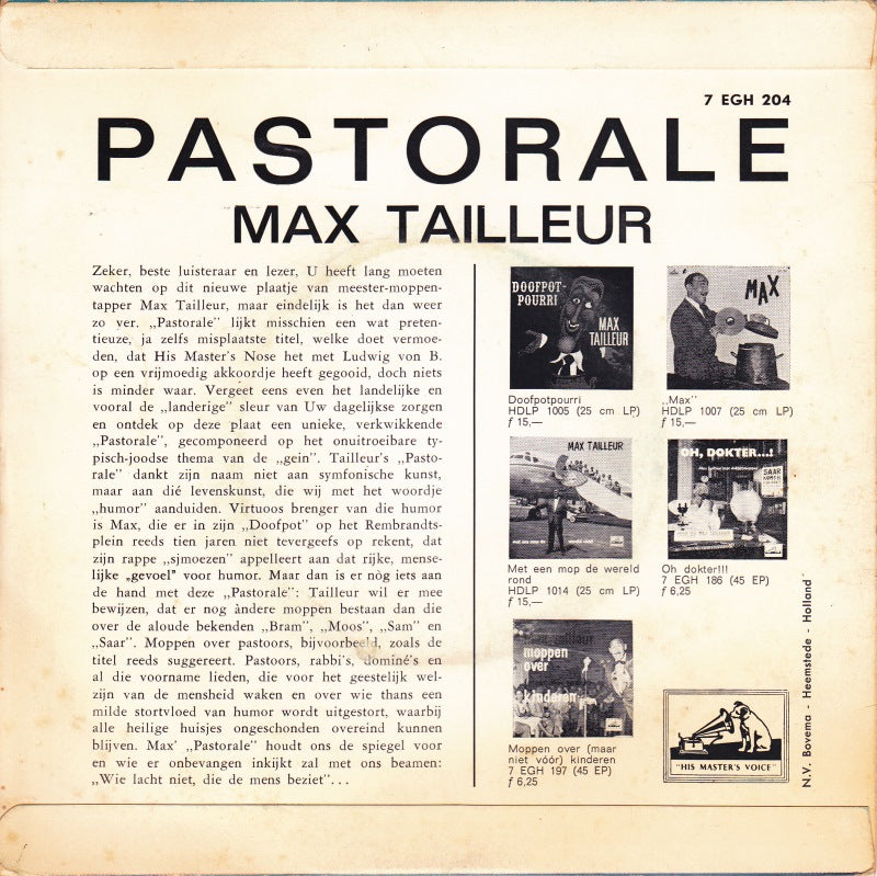 Max Tailleur - Pastorale Vinyl Singles Vinyl Very Good (VG) <br> Hoes Good Plus (G+)