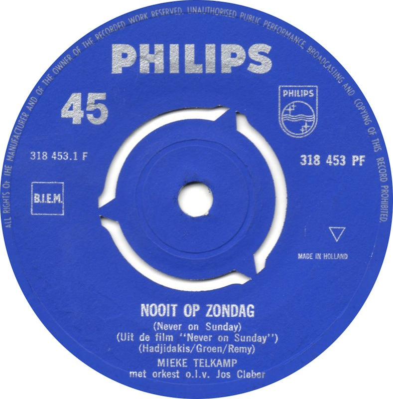 Mieke Telkamp - Nooit Op Zondag 42283 Vinyl Singles Vinyl Very Good (VG) <br> Hoes Generic