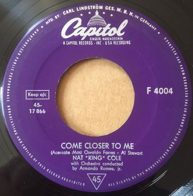 Nat King Cole - Come Closer To Me = Acercate Mas Vinyl Singles Media VG+ / Sleeve Generic