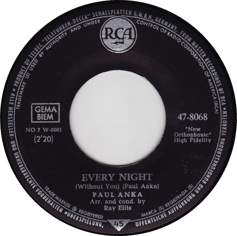 Paul Anka - Every Night Vinyl Singles Vinyl (VG) <br> Hoes Generic