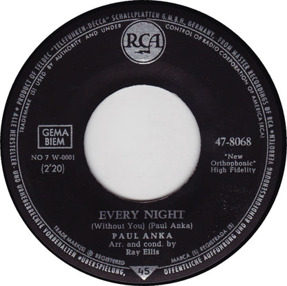 Paul Anka - Every Night Vinyl Singles Vinyl (VG) <br> Hoes Generic