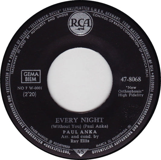 Paul Anka - Every Night Vinyl Singles Vinyl (VG) <br> Hoes Generic