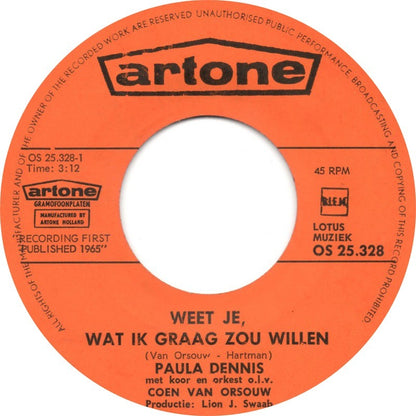 Paula Dennis - Weet Je, Wat Ik Graag Zou Willen Vinyl Singles Vinyl Very Good (VG) <br> Hoes Good Plus (G+)