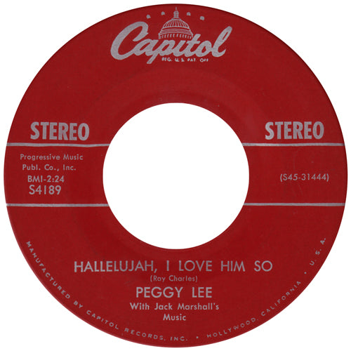 Peggy Lee - Hallelujah, I Love Him So Vinyl Singles Vinyl Very Good (VG) <br> Hoes Generic