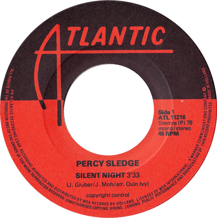 Percy Sledge - Silent Night Vinyl Singles Vinyl Zeer Goed / Hoesje Goed "VINYLSINGLES.NL"