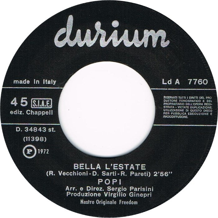 Popi - Bella L'Estate Vinyl Singles Vinyl (VG) <br> Hoes Generic