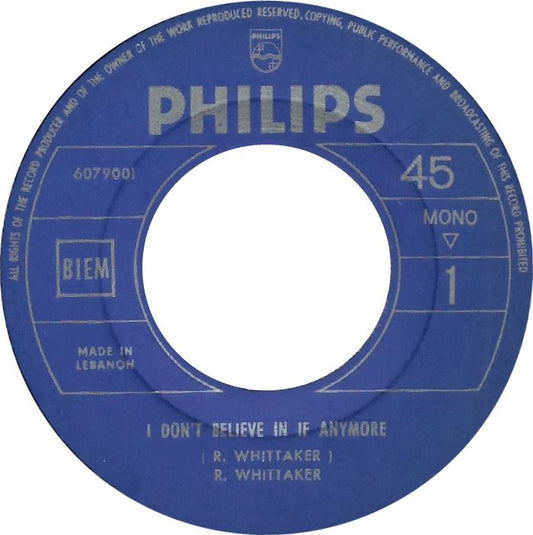 Roger Whittaker - I Don't Believe In If Anymore Vinyl Singles Vinyl Zeer Goed / Hoesje Generic "VINYLSINGLES.NL"