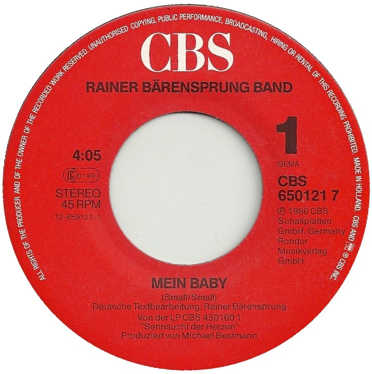 Rainer Bärensprung Band - Mein Baby Vinyl Singles