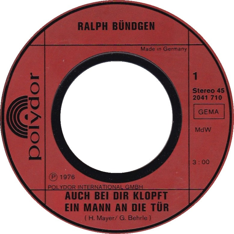 Ralph Bündgen - Auch bei dir klopft ein Mann an die Tür Vinyl Singles