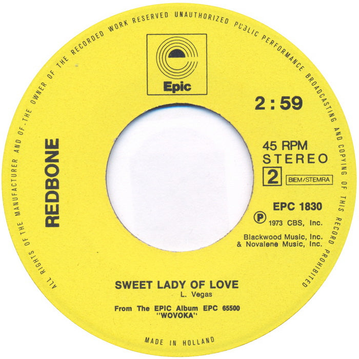 Redbone - Wovoka Vinyl Singles Media VG+ / Sleeve Generic