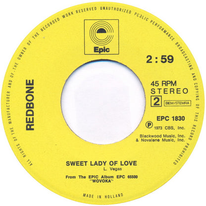 Redbone - Wovoka Vinyl Singles Media VG+ / Sleeve Generic