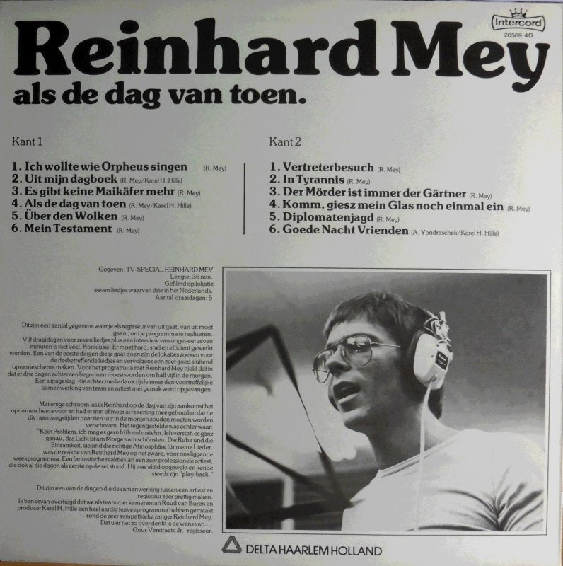 Reinhard Mey - Als De Dag Van Toen (LP) Vinyl LP Vinyl Very Good (VG) <br> Hoes Good Plus (G+)