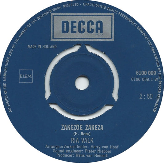 Ria Valk - Zakezoe Zakaza Vinyl Singles Hoes: Generic