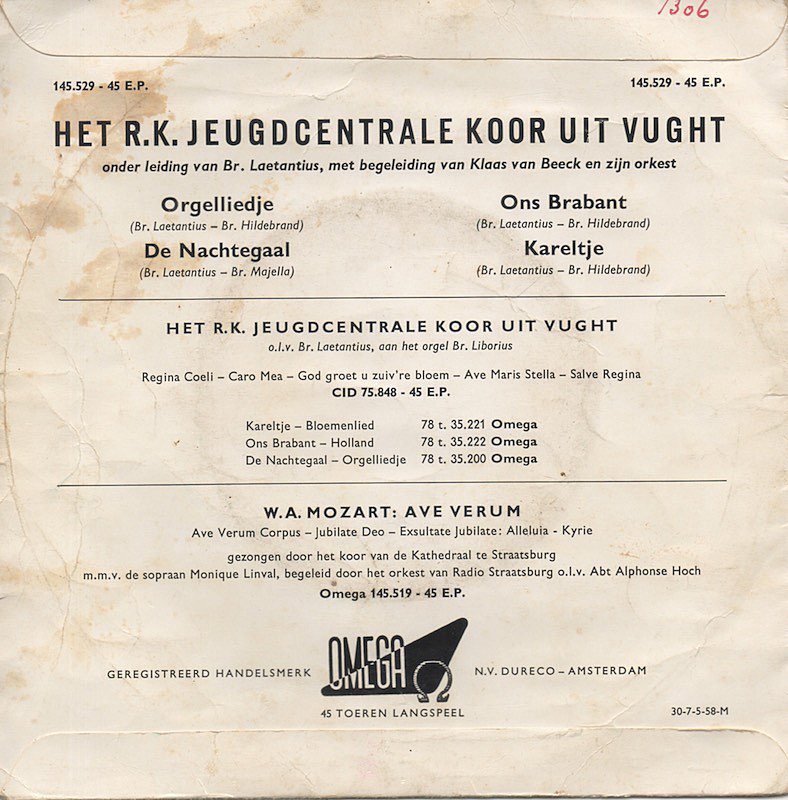 R.K. Jeugdcentralekoor uit Vught - Orgelliedje Vinyl Singles Vinyl Very Good (VG) <br> Hoes Good Plus (G+)