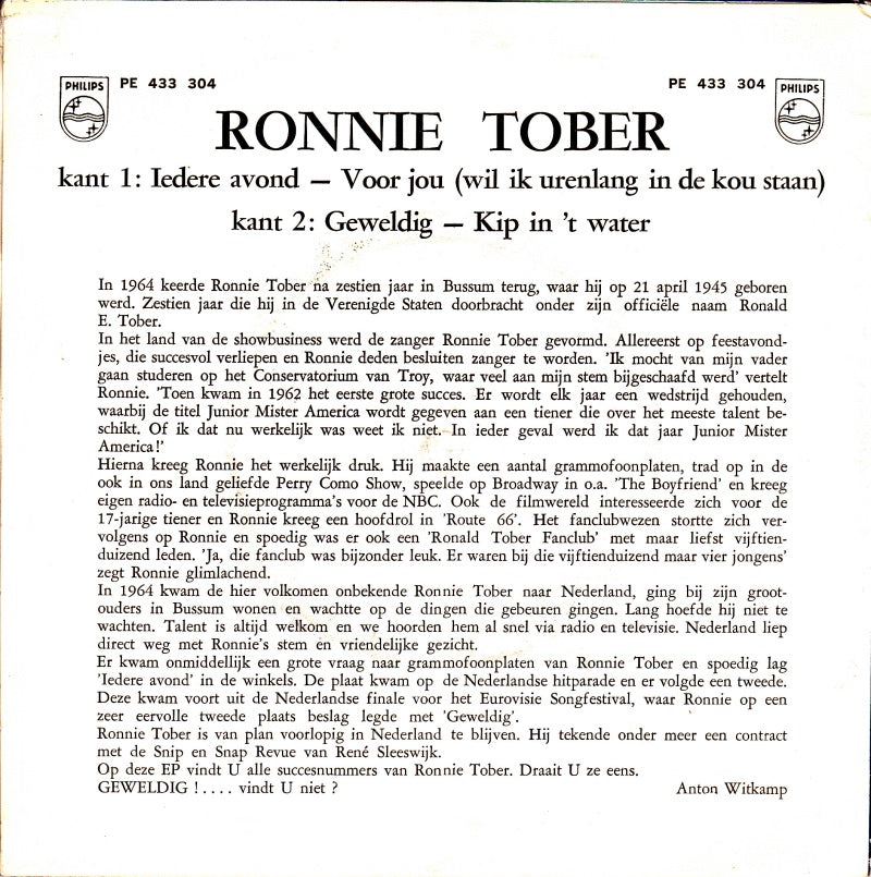Ronnie Tober - Geweldig! (EP) 34578 Vinyl Singles VINYLSINGLES.NL