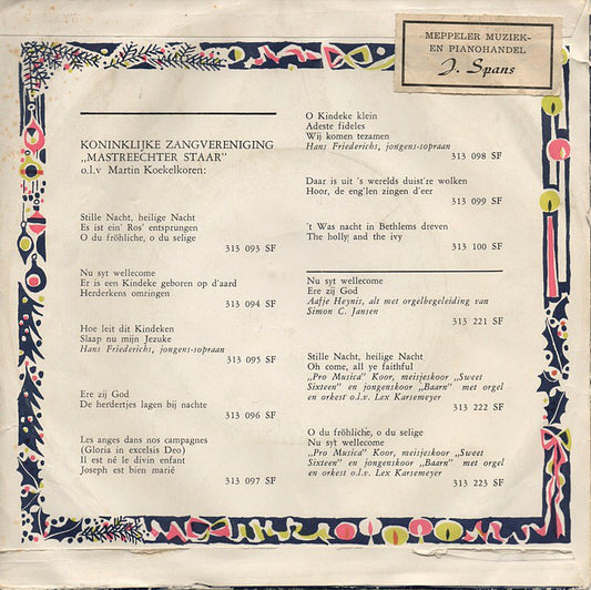 Mastreechter Staar - Christmas Carols Vinyl Singles Vinyl Zeer Goed / Hoesje Goed "VINYLSINGLES.NL"