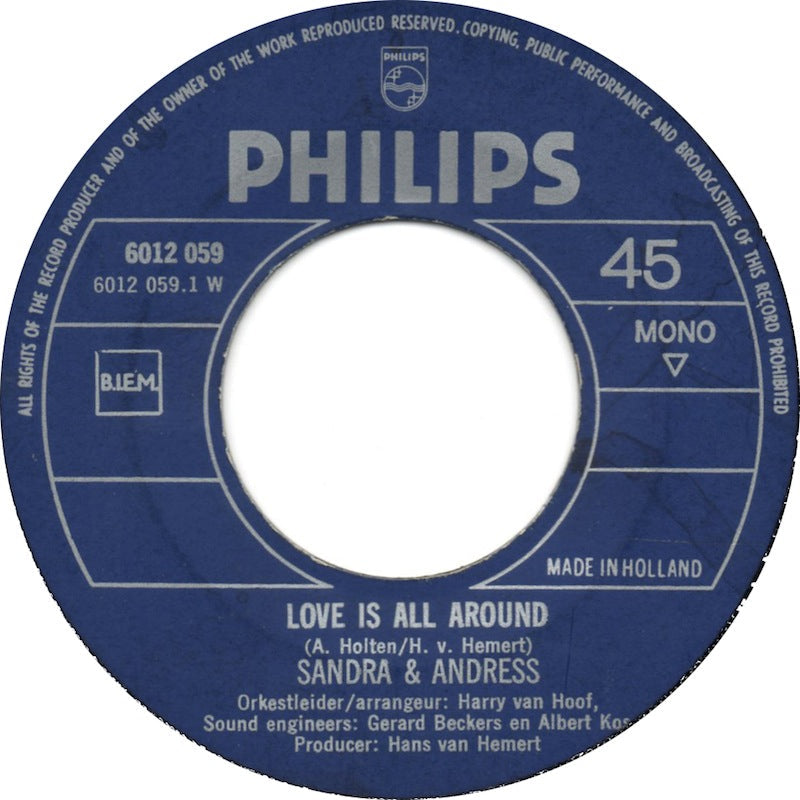 Sandra & Andres - Love Is All Around 19564 02961 35627 18946 Vinyl Singles Goede Staat