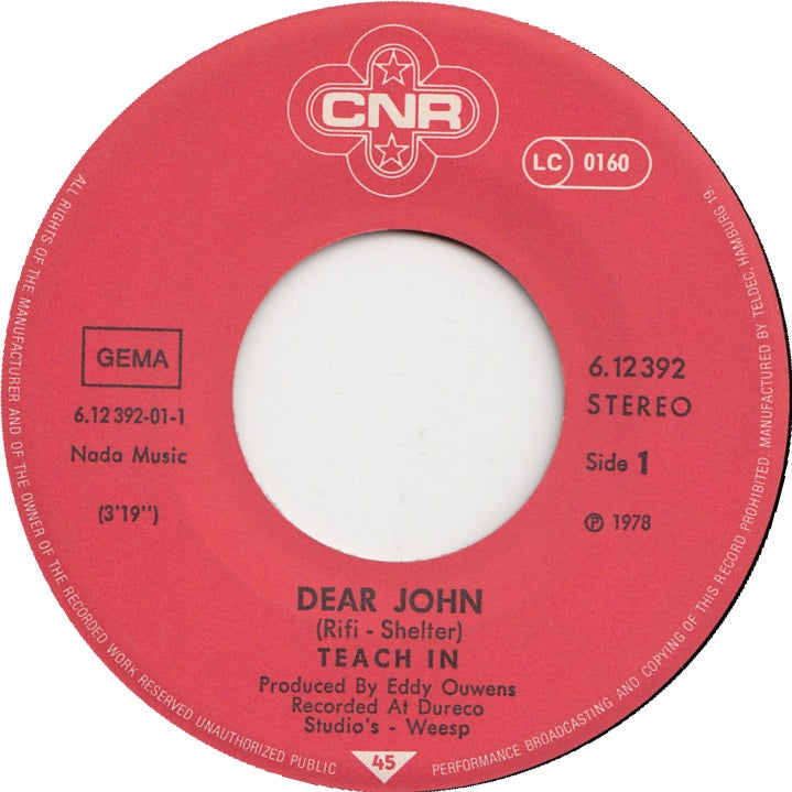 Teach-in - Dear John 08365 Vinyl Singles Goede Staat