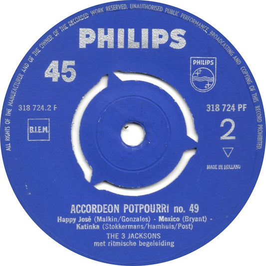 3 Jacksons - Accordeon Potpourri No. 49 Vinyl Singles Media VG+ / Sleeve Generic