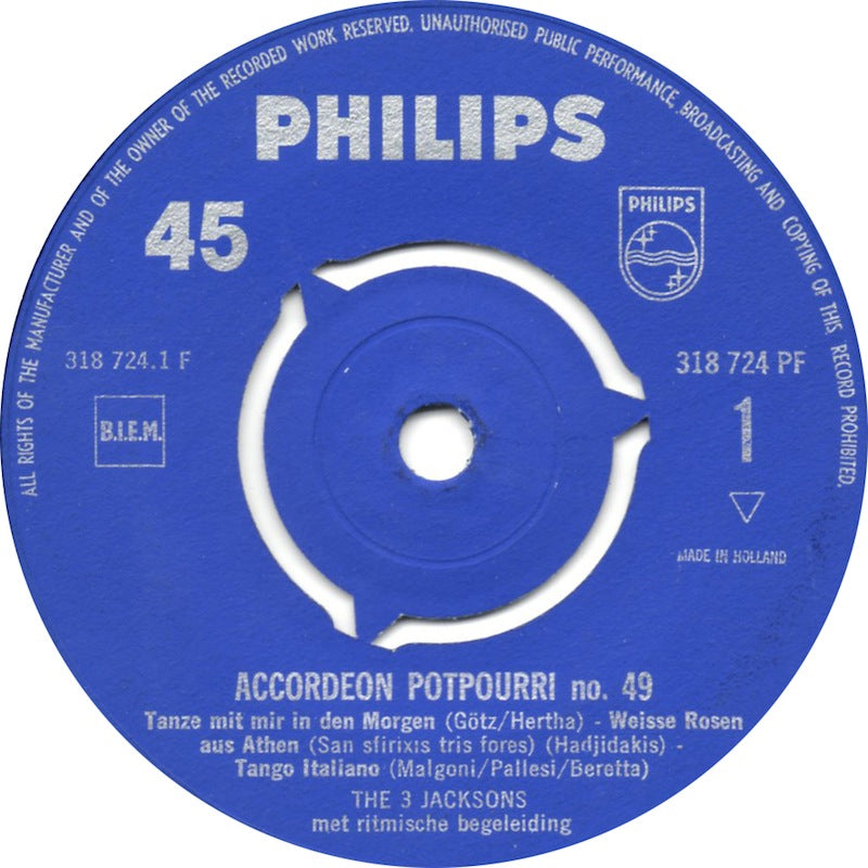 3 Jacksons - Accordeon Potpourri No. 49 Vinyl Singles Vinyl Very Good (VG) <br> Hoes Generic