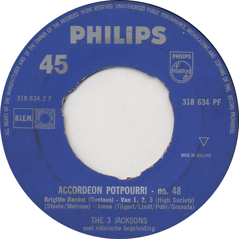 3 Jacksons - Accordeon Potpourri No. 48 Vinyl Singles Vinyl Very Good (VG) <br> Hoes Generic
